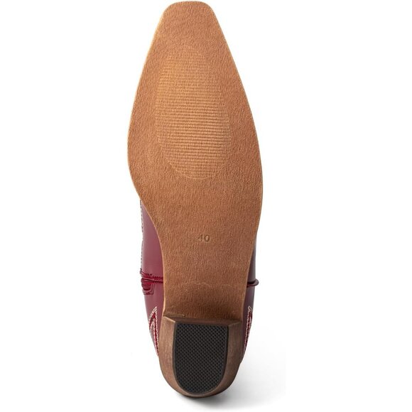 Women's Western Knee Chunky High Heel Red Embroidered Side Zipper Boots - Picture 5 of 7